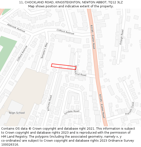 11, CHOCKLAND ROAD, KINGSTEIGNTON, NEWTON ABBOT, TQ12 3LZ: Location map and indicative extent of plot