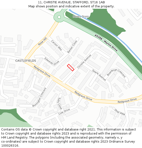 11, CHRISTIE AVENUE, STAFFORD, ST16 1AB: Location map and indicative extent of plot