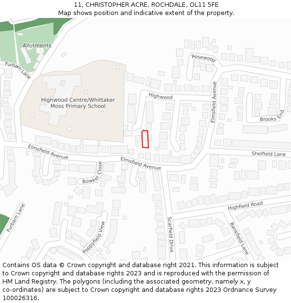 11, CHRISTOPHER ACRE, ROCHDALE, OL11 5FE: Location map and indicative extent of plot