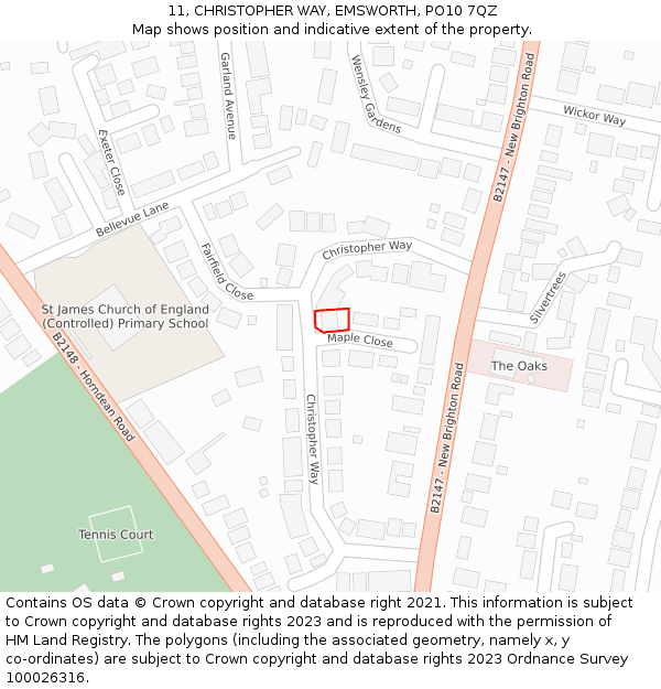 11, CHRISTOPHER WAY, EMSWORTH, PO10 7QZ: Location map and indicative extent of plot
