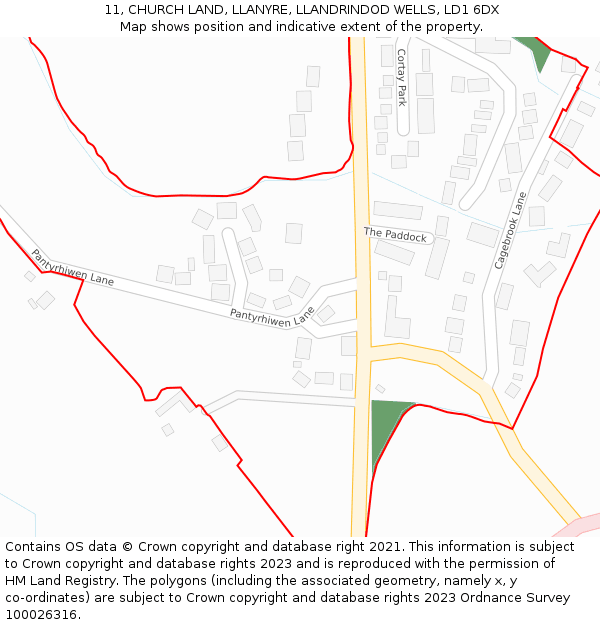 11, CHURCH LAND, LLANYRE, LLANDRINDOD WELLS, LD1 6DX: Location map and indicative extent of plot