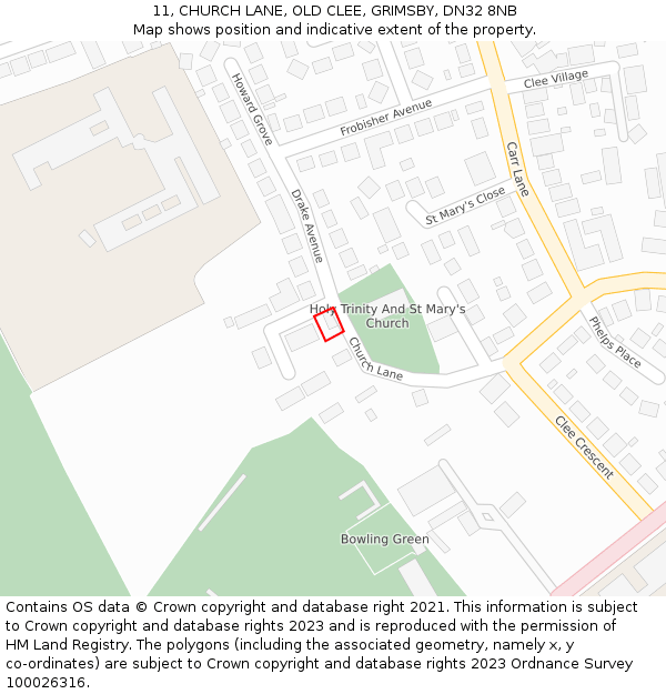 11, CHURCH LANE, OLD CLEE, GRIMSBY, DN32 8NB: Location map and indicative extent of plot