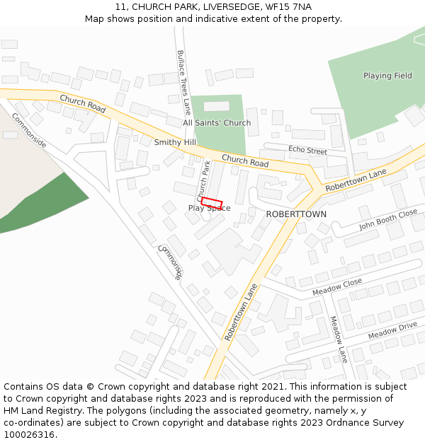 11, CHURCH PARK, LIVERSEDGE, WF15 7NA: Location map and indicative extent of plot