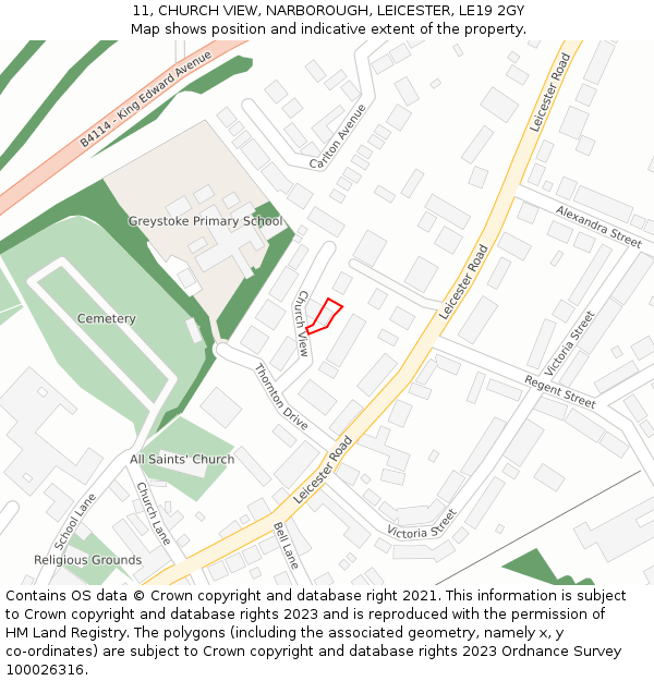 11, CHURCH VIEW, NARBOROUGH, LEICESTER, LE19 2GY: Location map and indicative extent of plot