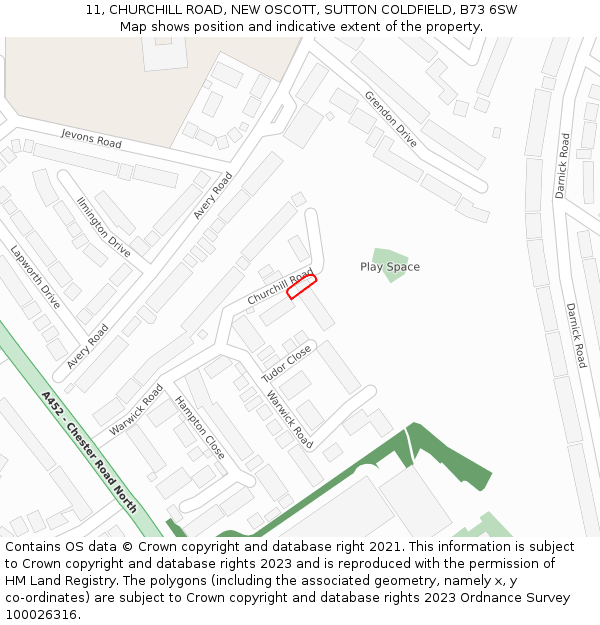 11, CHURCHILL ROAD, NEW OSCOTT, SUTTON COLDFIELD, B73 6SW: Location map and indicative extent of plot