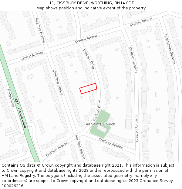11, CISSBURY DRIVE, WORTHING, BN14 0DT: Location map and indicative extent of plot