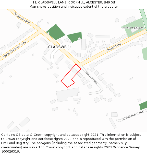 11, CLADSWELL LANE, COOKHILL, ALCESTER, B49 5JT: Location map and indicative extent of plot