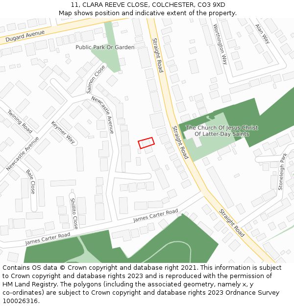11, CLARA REEVE CLOSE, COLCHESTER, CO3 9XD: Location map and indicative extent of plot