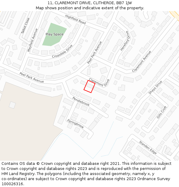 11, CLAREMONT DRIVE, CLITHEROE, BB7 1JW: Location map and indicative extent of plot