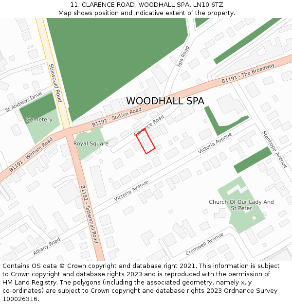 11, CLARENCE ROAD, WOODHALL SPA, LN10 6TZ: Location map and indicative extent of plot