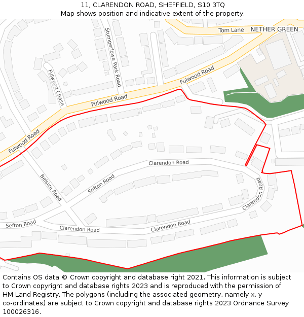 11, CLARENDON ROAD, SHEFFIELD, S10 3TQ: Location map and indicative extent of plot