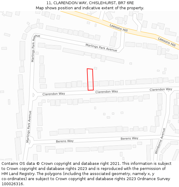 11, CLARENDON WAY, CHISLEHURST, BR7 6RE: Location map and indicative extent of plot