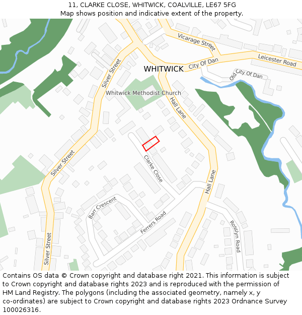 11, CLARKE CLOSE, WHITWICK, COALVILLE, LE67 5FG: Location map and indicative extent of plot