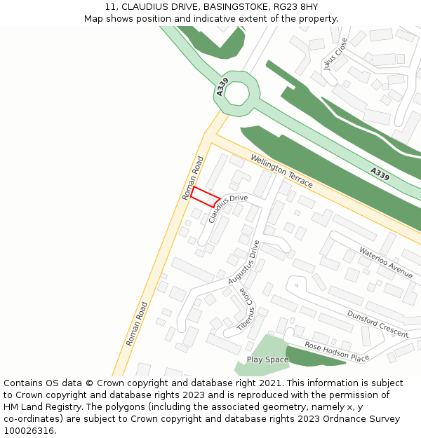 11, CLAUDIUS DRIVE, BASINGSTOKE, RG23 8HY: Location map and indicative extent of plot