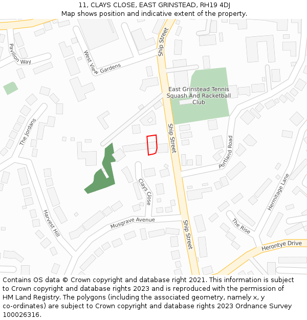11, CLAYS CLOSE, EAST GRINSTEAD, RH19 4DJ: Location map and indicative extent of plot