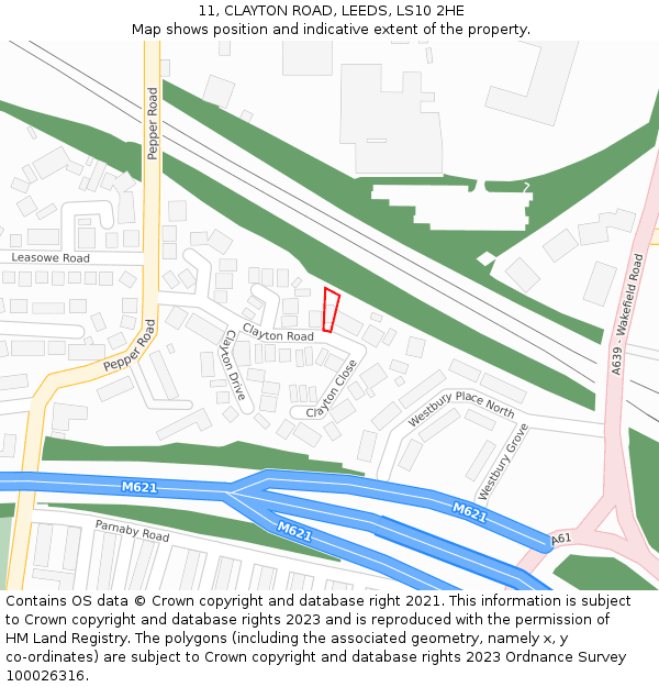11, CLAYTON ROAD, LEEDS, LS10 2HE: Location map and indicative extent of plot