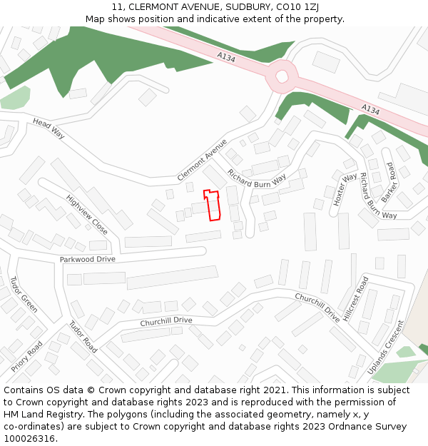 11, CLERMONT AVENUE, SUDBURY, CO10 1ZJ: Location map and indicative extent of plot