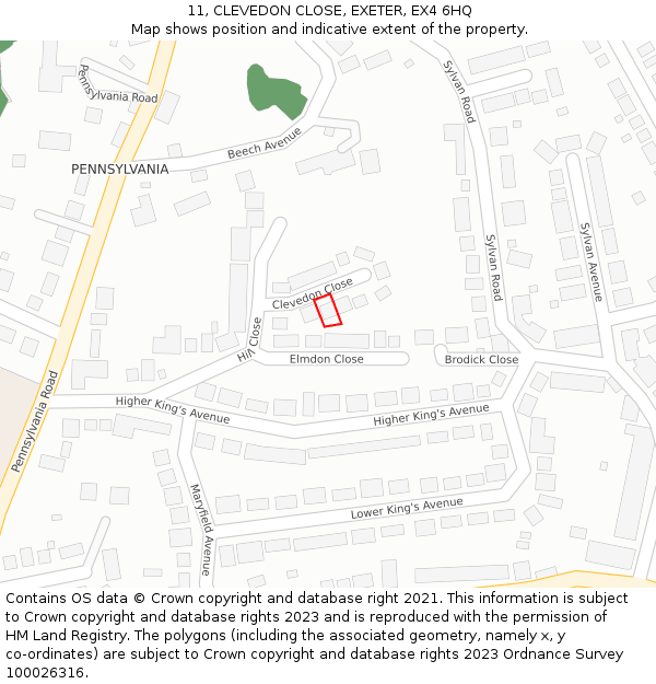 11, CLEVEDON CLOSE, EXETER, EX4 6HQ: Location map and indicative extent of plot
