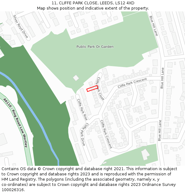 11, CLIFFE PARK CLOSE, LEEDS, LS12 4XD: Location map and indicative extent of plot