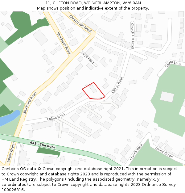 11, CLIFTON ROAD, WOLVERHAMPTON, WV6 9AN: Location map and indicative extent of plot
