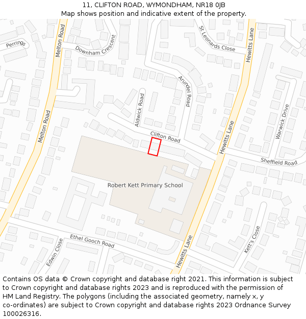 11, CLIFTON ROAD, WYMONDHAM, NR18 0JB: Location map and indicative extent of plot
