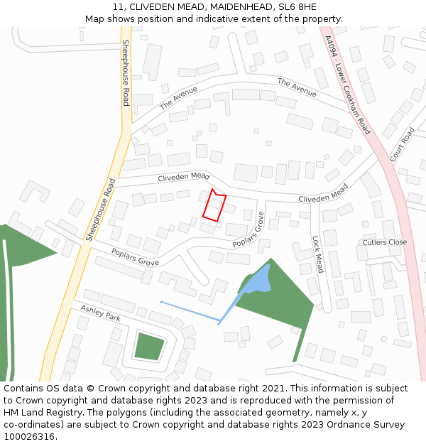 11, CLIVEDEN MEAD, MAIDENHEAD, SL6 8HE: Location map and indicative extent of plot