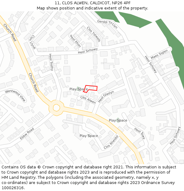 11, CLOS ALWEN, CALDICOT, NP26 4PF: Location map and indicative extent of plot