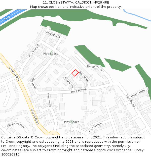 11, CLOS YSTWYTH, CALDICOT, NP26 4RE: Location map and indicative extent of plot