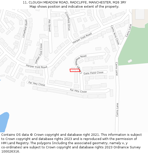 11, CLOUGH MEADOW ROAD, RADCLIFFE, MANCHESTER, M26 3RY: Location map and indicative extent of plot