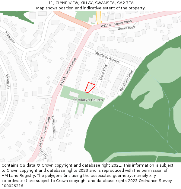 11, CLYNE VIEW, KILLAY, SWANSEA, SA2 7EA: Location map and indicative extent of plot