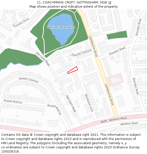 11, COACHMANS CROFT, NOTTINGHAM, NG8 1JJ: Location map and indicative extent of plot