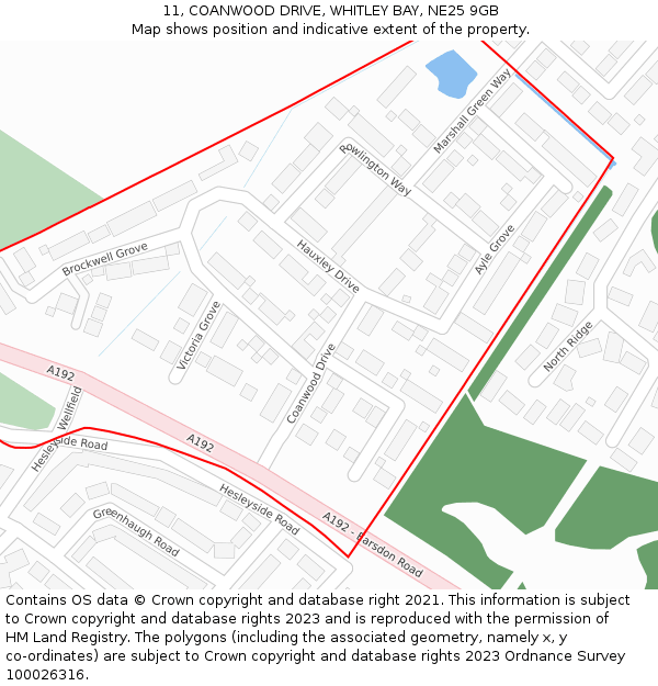 11, COANWOOD DRIVE, WHITLEY BAY, NE25 9GB: Location map and indicative extent of plot