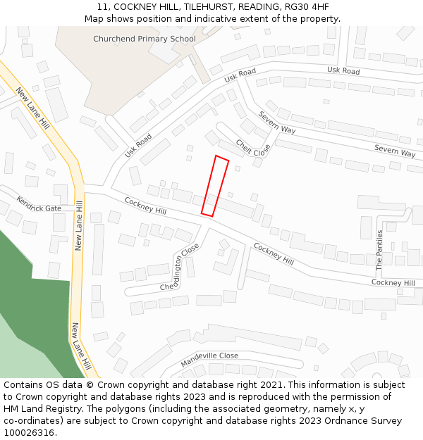 11, COCKNEY HILL, TILEHURST, READING, RG30 4HF: Location map and indicative extent of plot