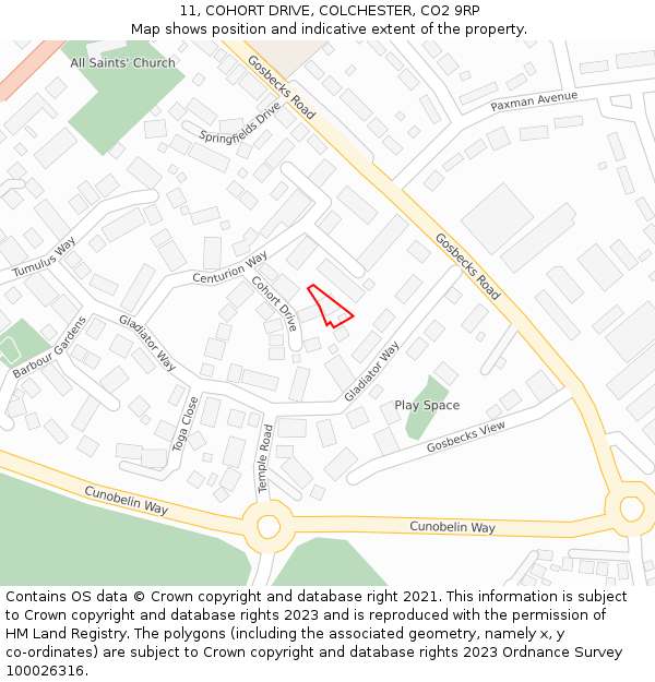 11, COHORT DRIVE, COLCHESTER, CO2 9RP: Location map and indicative extent of plot