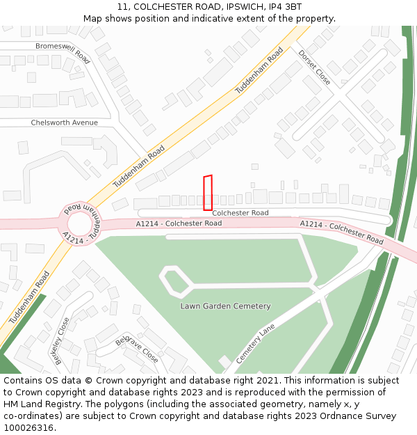 11, COLCHESTER ROAD, IPSWICH, IP4 3BT: Location map and indicative extent of plot
