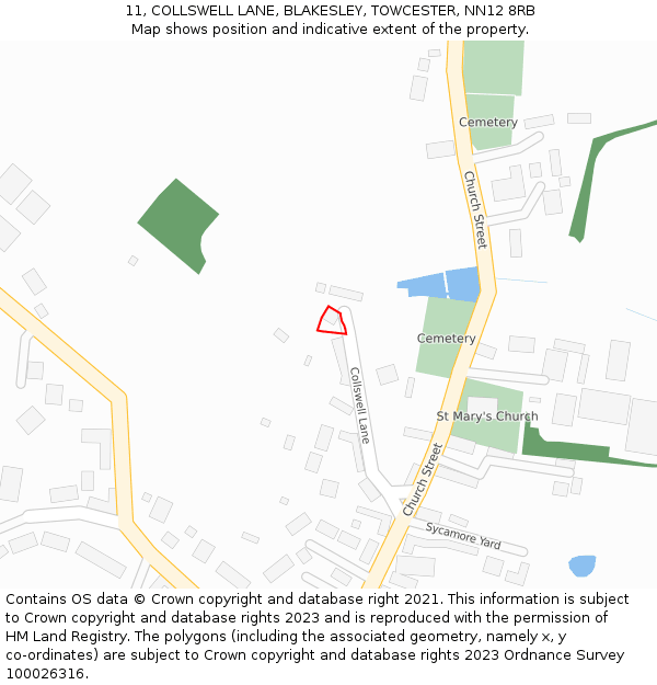 11, COLLSWELL LANE, BLAKESLEY, TOWCESTER, NN12 8RB: Location map and indicative extent of plot