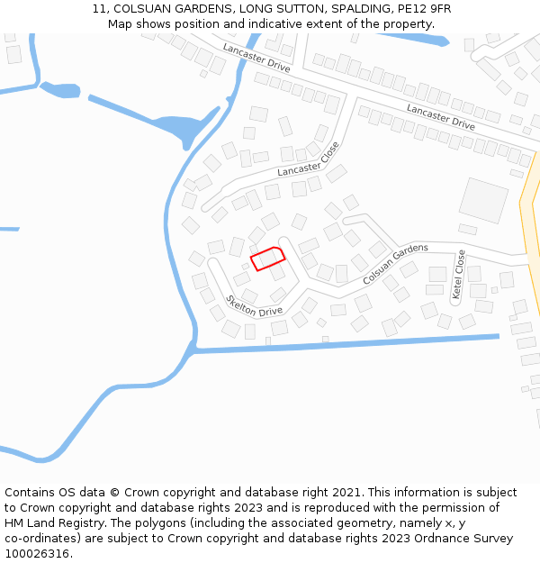 11, COLSUAN GARDENS, LONG SUTTON, SPALDING, PE12 9FR: Location map and indicative extent of plot