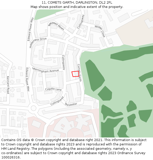 11, COMETS GARTH, DARLINGTON, DL2 2FL: Location map and indicative extent of plot