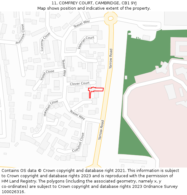 11, COMFREY COURT, CAMBRIDGE, CB1 9YJ: Location map and indicative extent of plot
