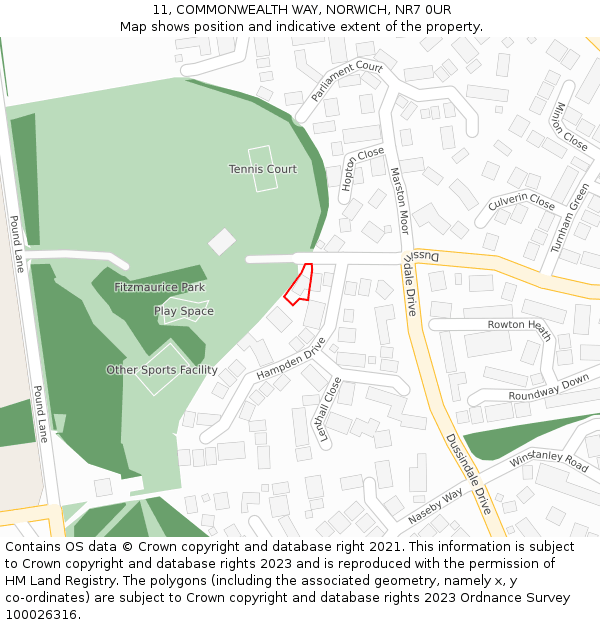11, COMMONWEALTH WAY, NORWICH, NR7 0UR: Location map and indicative extent of plot