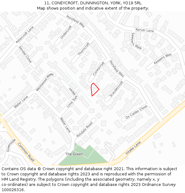 11, CONEYCROFT, DUNNINGTON, YORK, YO19 5RL: Location map and indicative extent of plot