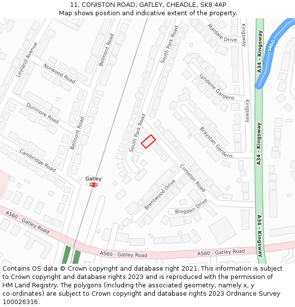 11, CONISTON ROAD, GATLEY, CHEADLE, SK8 4AP: Location map and indicative extent of plot