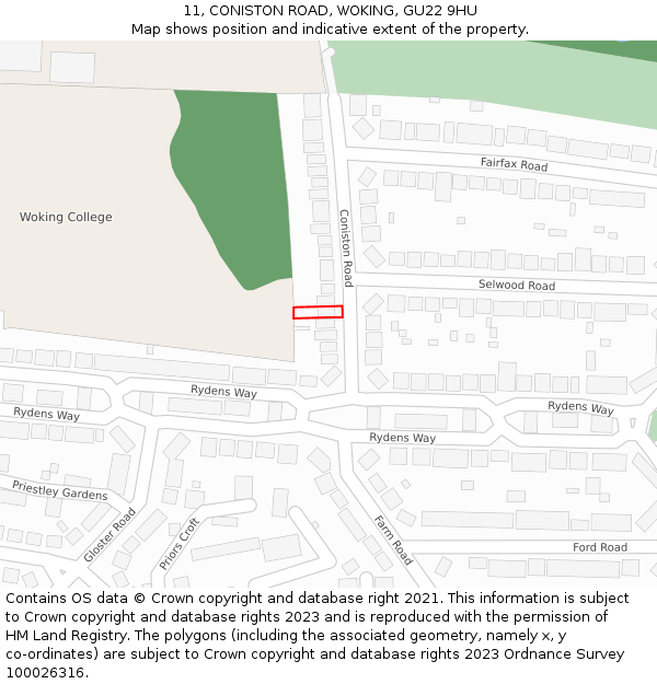 11, CONISTON ROAD, WOKING, GU22 9HU: Location map and indicative extent of plot