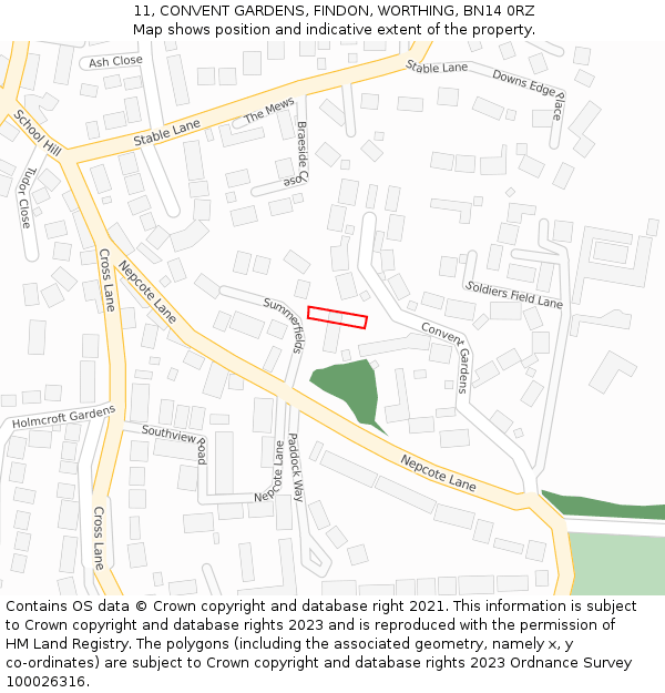 11, CONVENT GARDENS, FINDON, WORTHING, BN14 0RZ: Location map and indicative extent of plot