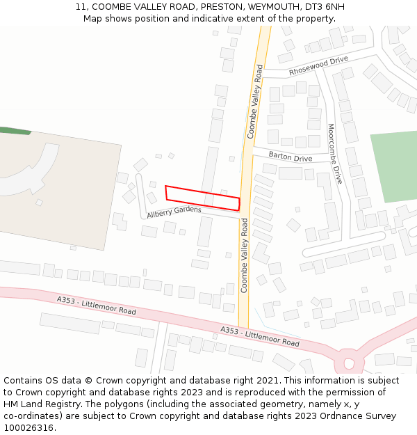 11, COOMBE VALLEY ROAD, PRESTON, WEYMOUTH, DT3 6NH: Location map and indicative extent of plot