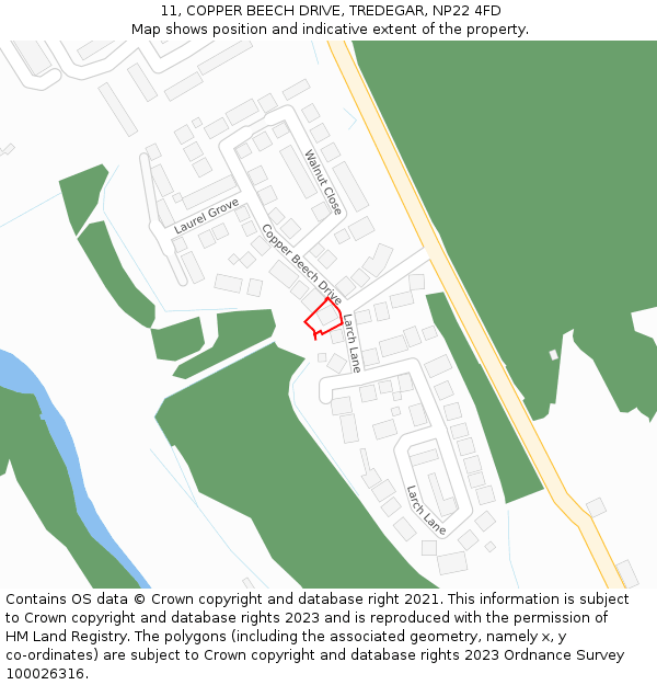 11, COPPER BEECH DRIVE, TREDEGAR, NP22 4FD: Location map and indicative extent of plot