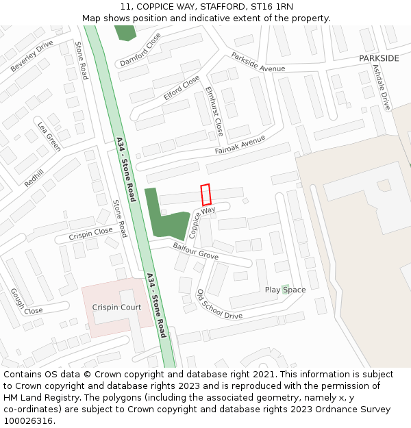 11, COPPICE WAY, STAFFORD, ST16 1RN: Location map and indicative extent of plot