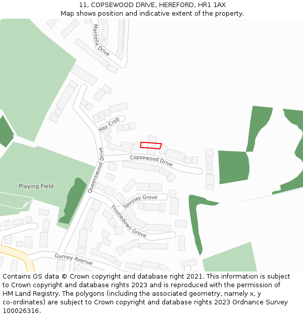 11, COPSEWOOD DRIVE, HEREFORD, HR1 1AX: Location map and indicative extent of plot
