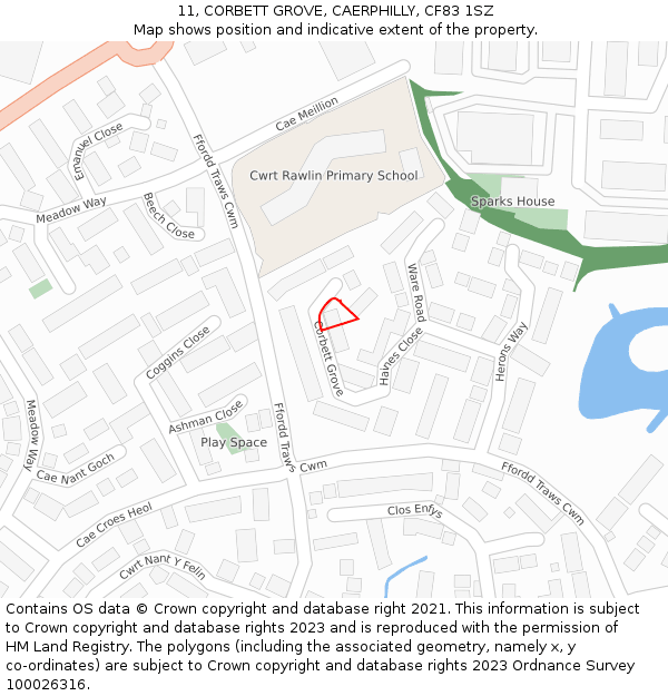 11, CORBETT GROVE, CAERPHILLY, CF83 1SZ: Location map and indicative extent of plot