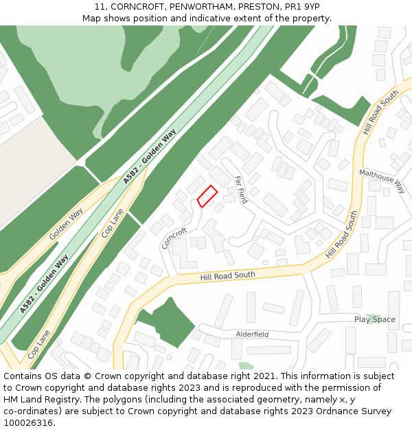 11, CORNCROFT, PENWORTHAM, PRESTON, PR1 9YP: Location map and indicative extent of plot